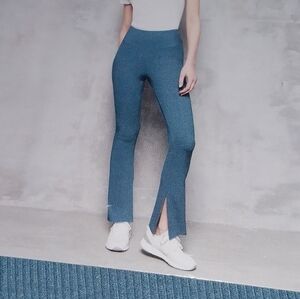 Blue Flared Leggings with Slit